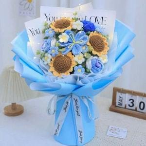 Handmade Sunflower Rose Crochet Knitted Flower Bouquet Christmas Gift Ideas