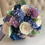 Forget Me Knot Wedding Bouquet - Wood Flowers - Sola Flowers - Blue, Periwinkle and Purple - Bridesmaid - Sola Wood - Hydrangea and Roses