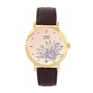 Toff London TLWS-17567 Ladies Purple Water Lilies Flower Watch