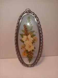 Vintage 70s Lasting Impressions Dried Pressed Flowers in Glass Hanging Decor