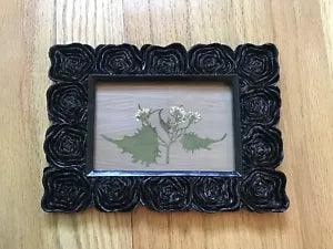 Framed Pressed Flower Art White Flowers on Wood Grain Paper 5.5 x 7.5???