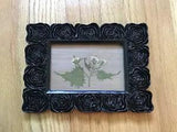 Framed Pressed Flower Art White Flowers on Wood Grain Paper 5.5 x 7.5???