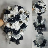 Black Silver Rose Calla Lily Bridal Wedding Bouquet Accessories