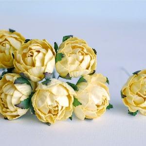 Paper flower, English  peony Ranunculus roses 25 pcs., size 3.5 cm., Yellow color.