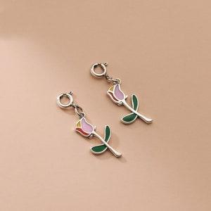 Sterling Silver Flower Charm Pendant, Rose Bracelet, Floral Necklace, Rose Bouquet Earring, Small Charm, Romantic Jewelry, Charms In Bulk