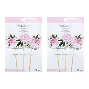 Pink Peony Flower Party Picks 24 Cupcake Toppers