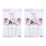 Pink Peony Flower Party Picks 24 Cupcake Toppers