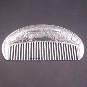 S999 Real Fine Silver Comb Lucky Peony Flower Carved Hair Accessories