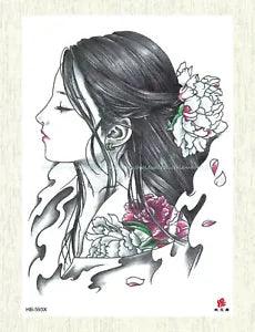 cool wholesale sexy girl peony flower large 8.25" temporary tattoo