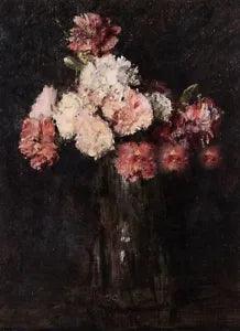 Art Oil painting Latour - Carnations in a Champagne Glass still life flowers 36"