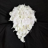 White cascading bridal bouquet, real touch calla lily, white roses, orchid cascade bride bouquet with artificial flowers