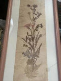Vtg Framed Pressed Flowers- Handmade-Simple  Pink Wood Frame- 18???H X  7??? W