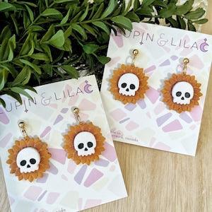 Handmade Earrings | Polymer Clay Earrings | Halloween Statement Earrings | Spooky Season | Unique Earrings | Sunflower Skulls