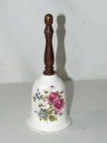 BRINN'S PA WHITE CARNATION FLORAL ELEGANT PORCELAIN WOOD HANDLE BELL 7.5"