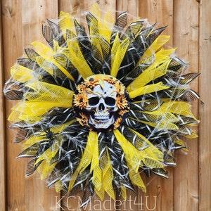 Sunflower wreath, Large skeleton wreath, Wreath with metal sign. Fall flower wreath