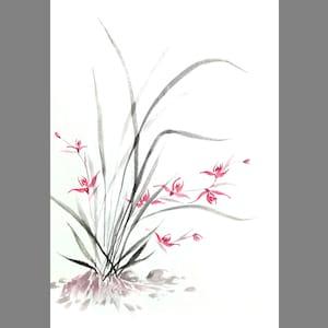 Wild Orchid Flowers Painting Chinese Ink Original Zen artwork