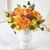 Artificial Flowers, 2Pcs Fake Peony Silk Hydrangea Vibrant Yellow & Orange