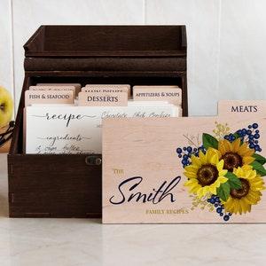 Wooden Recipe Box with Sunflowers Mothers Day Gift Personalized Recipe Card Box Wedding Gift for Daughter in Law Housewarming Gift for Her