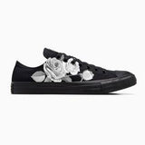 Black and White Rose Bouquet - Custom Black/Black Low Top Converse Chuck Taylor shoes for Women and Men