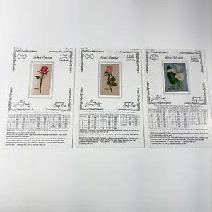 Lot of 3 Lilac Studio White Calla Lilies Salmon, Pink Rosebud Cross Stitch Chart