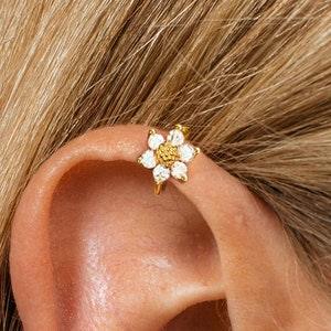 18G Silver/Gold Sunflower Hoop Earring ? gold cartilage hoop earrings ? upper helix earring ? lobe earrings ? tragus earrings