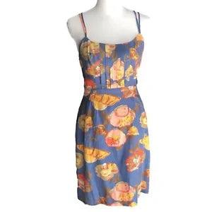 Maeve Peony Blue Back Cutout Floral Double Spaghetti Strap Silk Mini Dress