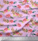 Soimoi Purple Velvet Fabric Leaves & Peony Floral Decor Fabric Printed-X1c