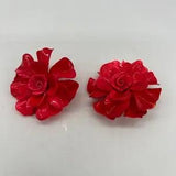 vintage large red carnation acrylic celluloid? metal back clip earrings holiday