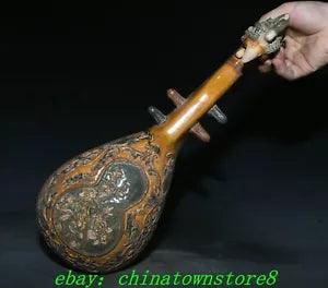 17"Old Dynasty Tang Sancai Porcelain Phoenix Peony Flower Qin musical instrument