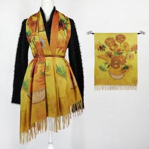 Honey Yellow Floral Woman Shawl Van Gogh  Sunflower Golden Flower Blanket Scarves Cashmere Feel Winter Wrap Gift for Art Lover