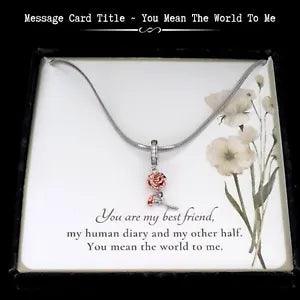 Gift For Bestie Sterling Silver Rose Gold Plated Carnation Necklace | Message