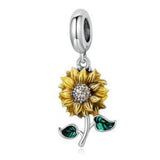 Charms for pandora bracelet, Sunflower Charm, 925 Sterling Silver