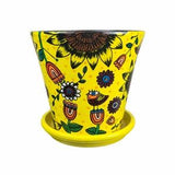 Yellow Sunflower Plant Pot. Birds Planter. Fantasy Flower Pot. 