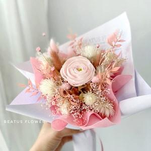 Light pink Ranunculus bouquet, Preserved roses with preserved flowers , dried flowers, home deco, gift, bouquet, centerpiece