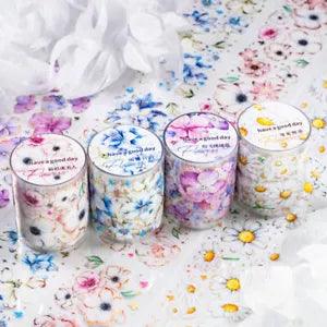Flowers Blooms Holographic PET Adhesive Masking Tape Journals Card DIY Stickers