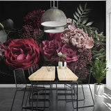 Dark Themed Rose Bouquet Wallpaper, Tropical Wallpaper, Floral Peel and Stick Wallpaper, Decorative Wall Art