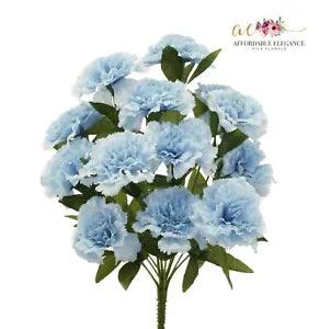 14 x Baby Blue Carnations Bush Artificial Silk Flowers Wedding Bouquet Fake Faux