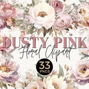 Dusty Pink Wedding Clip Art, Floral Watercolor, Watercolor Clipart, Boho Roses Bouquets, Pink Peonies, Bohemian Pink Flower, 025SS