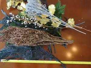 Dried custom floral mix green cedar treated pine gold holly silver berries 24"