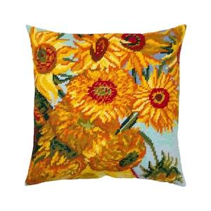 DIY Needlepoint Pillow Kit "Sunflowers", Tapestry cushion kit, Half Cross Stitch Kit, Embroidery kit, size 16"x16" (40x40 cm), Printed