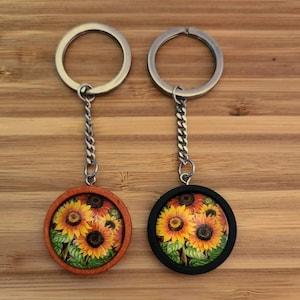 Sunflower wooden keychain