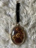 Vintage 70??s Pressed Dried Flower Oval Convex Framed Wall Hanging Velvet Ribbon