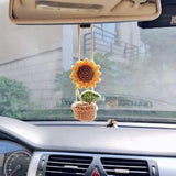 Handmade Sunflower Hanging, Crochet Cute Flower Swining Plant, Rear View Mirror Decor, Charm First Car Gift for Women