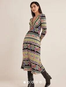 Boden Katherine Jersey Midi Tea Dress Floral Carnation Colorful Vibrant US 6P