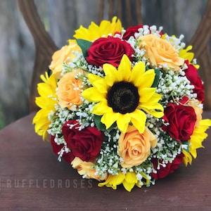 Rose and Sunflower Bouquet, Wedding Bouquet,  Sunflower Bouquet , Sunflower Bride Bouquet, Bride Bouquet