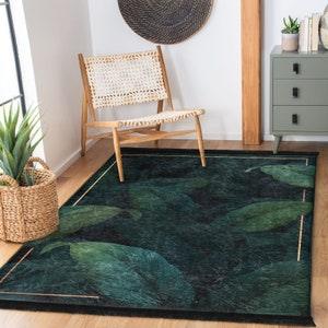 Giant Leaf Rug, Green Plant Non-Slip Carpet, Large Leaf Living Room Rug, Nature Theme Bedroom Rug, Fringed Washable Kitchen Mat, Entry Rug