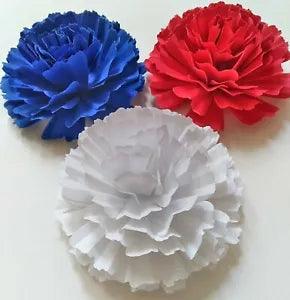 Paper Flower Handcrafted 3.5" Red White & Blue Carnation Wedding Party Backdrop