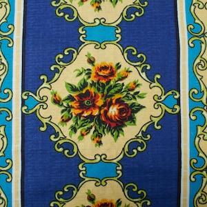 1950s Vintage French textured cotton Fabric, bouquet of roses stripes, home decor curtains