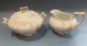 CREAMER SUGAR BOWL SET CHARLES C AHRENFELDT LIMOGES FRANCE DEPOSE PINK CARNATION