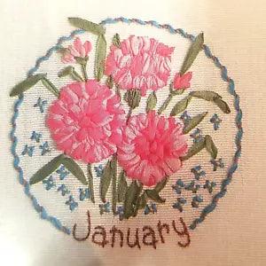 Carnation Silk Ribbon Embroidery, Flowers of the Month Club 1994 January Bucilla